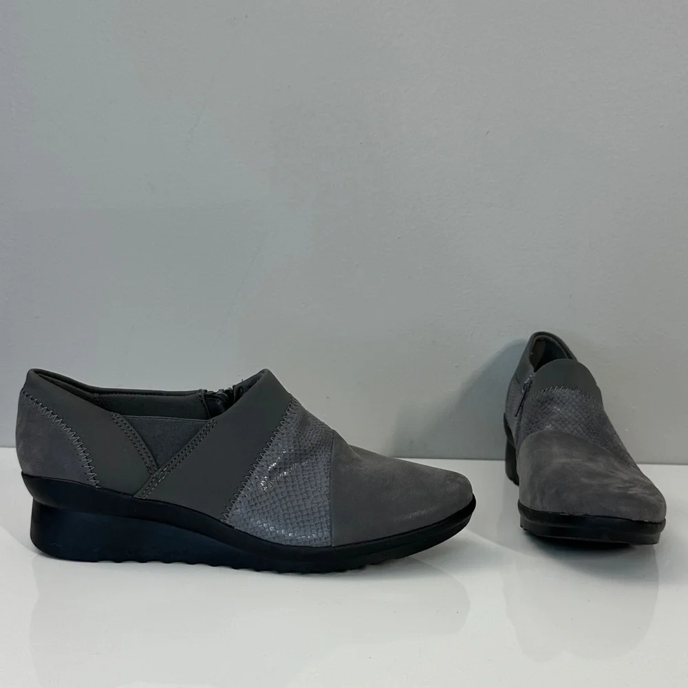 Cloudsteppers by Clarks Caddell Denali Gray SlipOn Wedge Size 8.5
